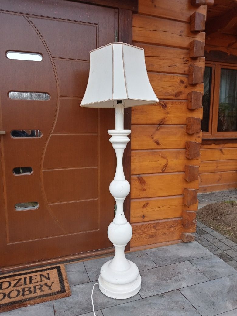 Lampa stojaca drewno abazur duza podlogowa