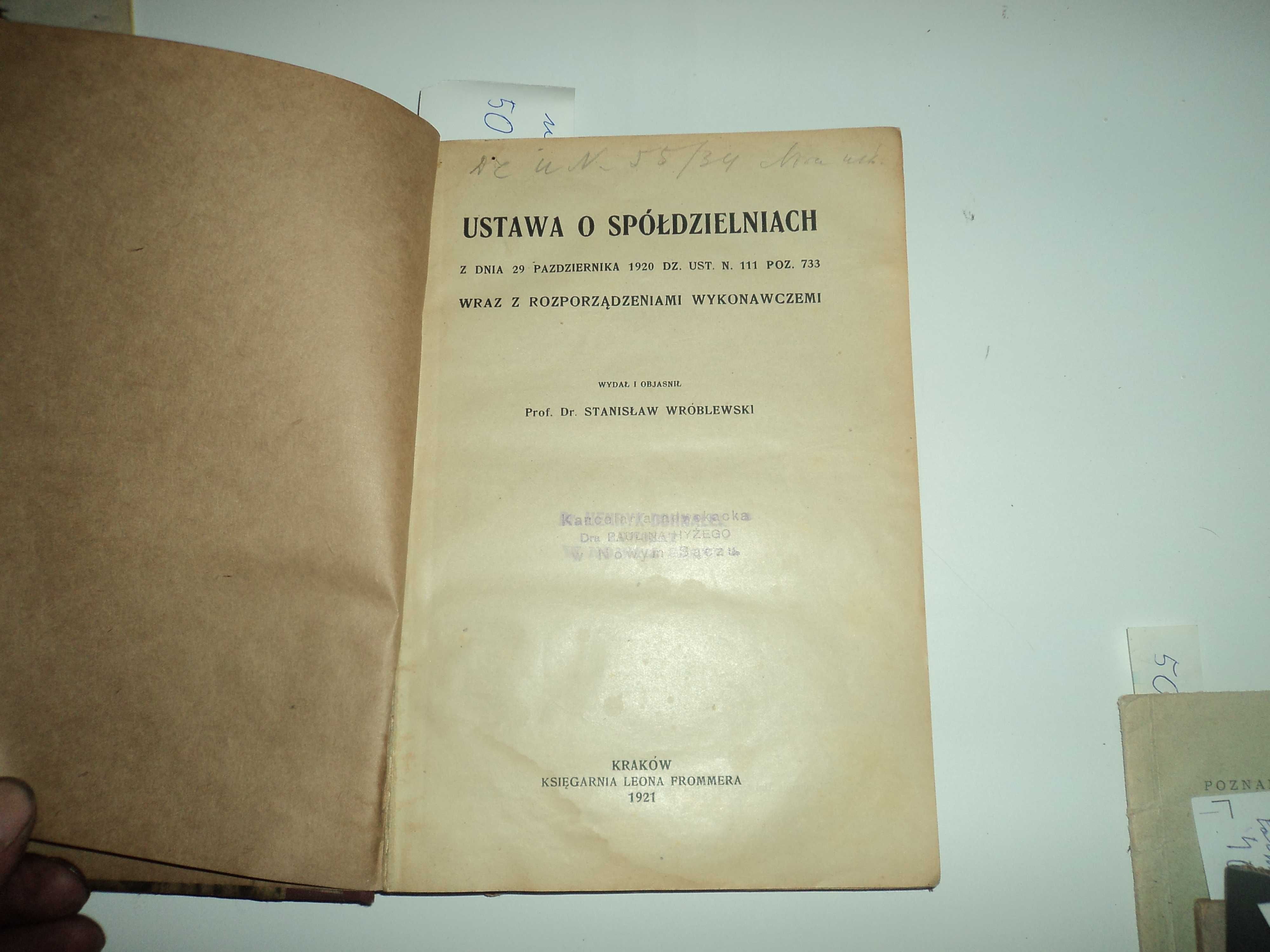 Ustawa o spółdzielniach - St. Wróblewski 1921r.