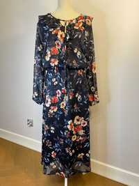 Granatowa sukienka w kwiaty rozmiar 54 plus size modbis