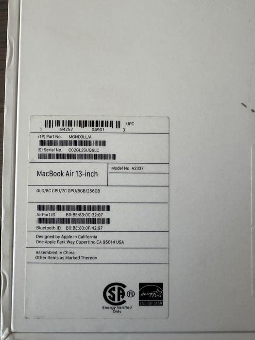 MacBook Air 13’ M1 8GB/256GB