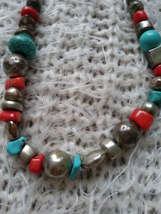 Старинные бусы намисто буси колье корал бирюза металл згарди винтаж