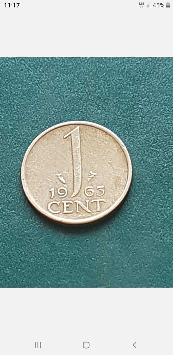 monety holenderskiej 1 cent 1963 Juliana / Brąz