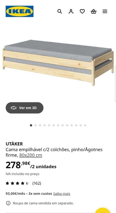 Cama Ikea solteiro dupla ou casal em pinho com colchão.