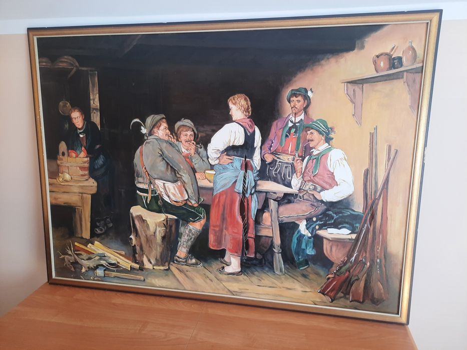 Stary duży obraz 125cm x 90cm do renowacji