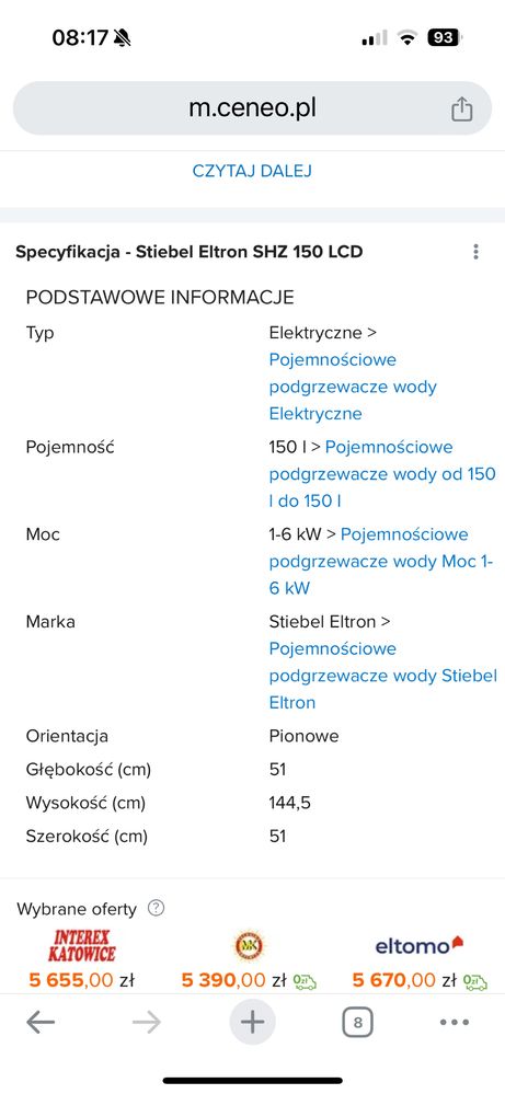 Pojemnościowy podgrzewacz wody bojler Stiebel Eltron SHZ150LCD 150l