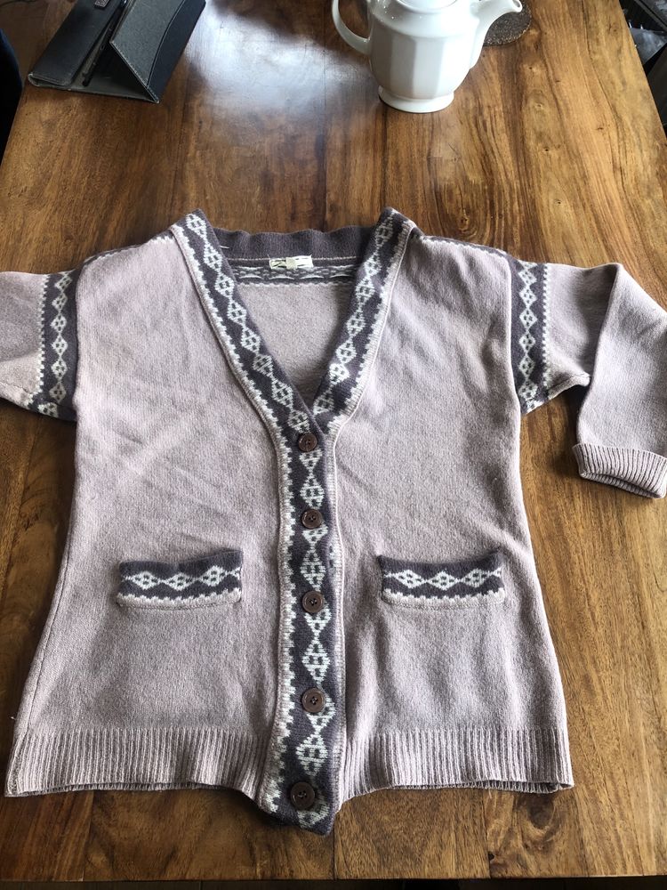 Sweter, 100% wełna, kardigan rozpinany, jasny brąz-kakaowy, M