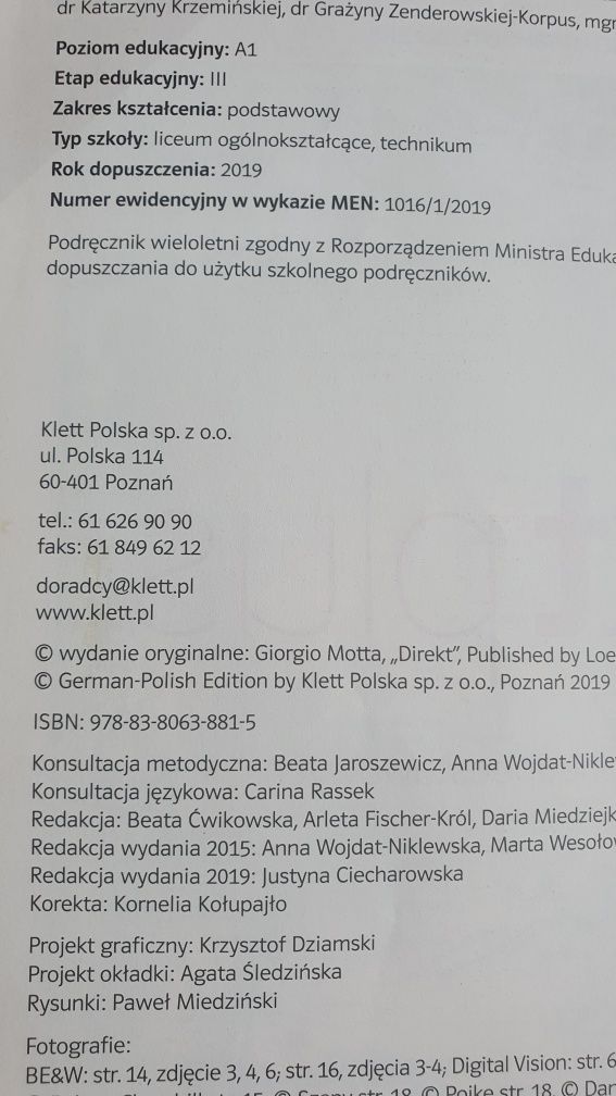 Direkt plus ,książka do J. niemieckiego kl.1, technikum