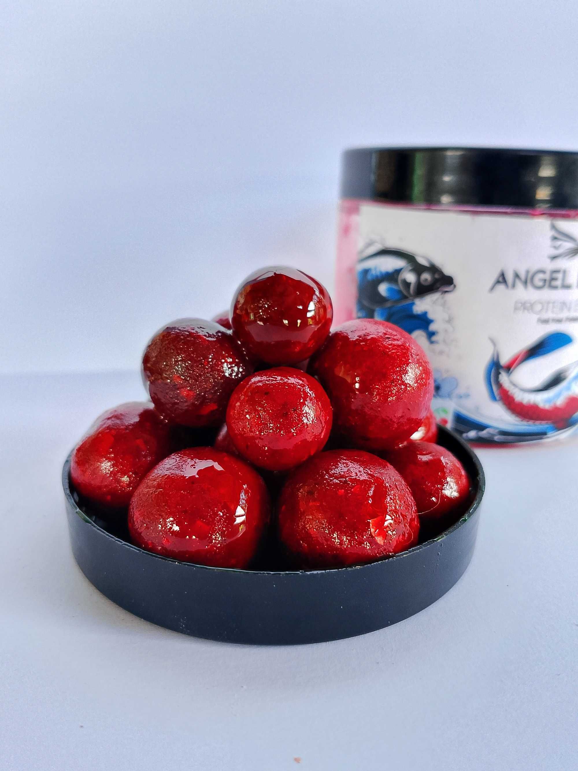 WIŚNIA kulki proteinowe haczykowe z dipem ANGEL BAITS