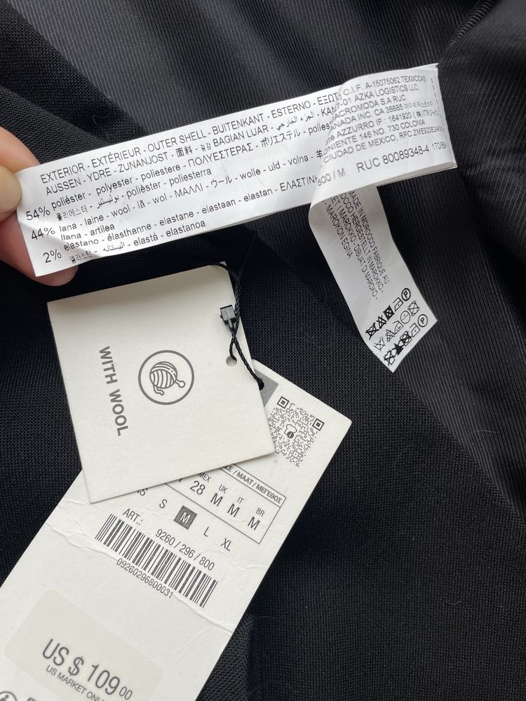 Чорний піджак із вовною та внутрішнім жилетом Zara (9260/296) розмір М