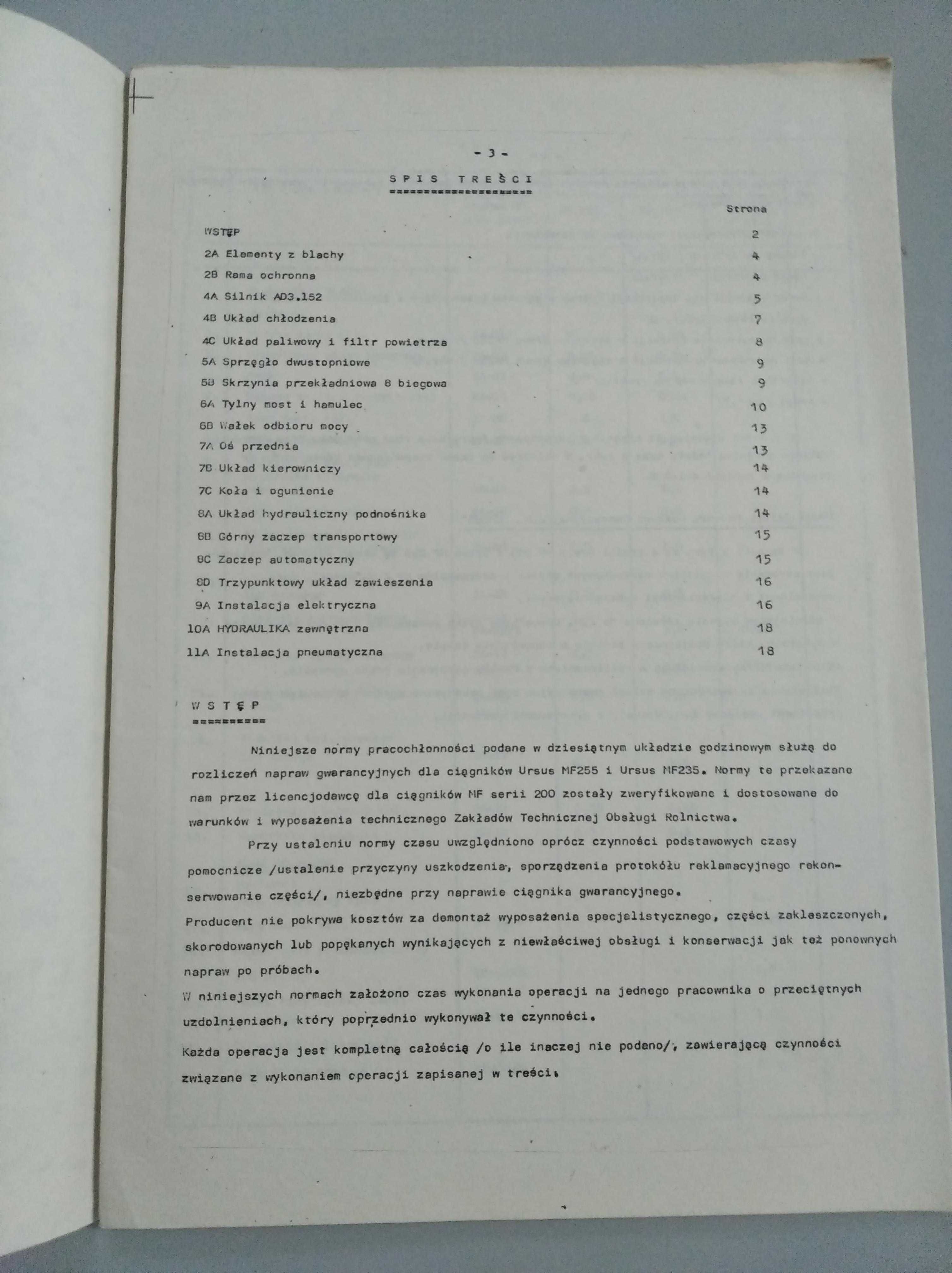 Katalog MF 235, MF 255 normy pracochłonności napraw gwarancyjnych