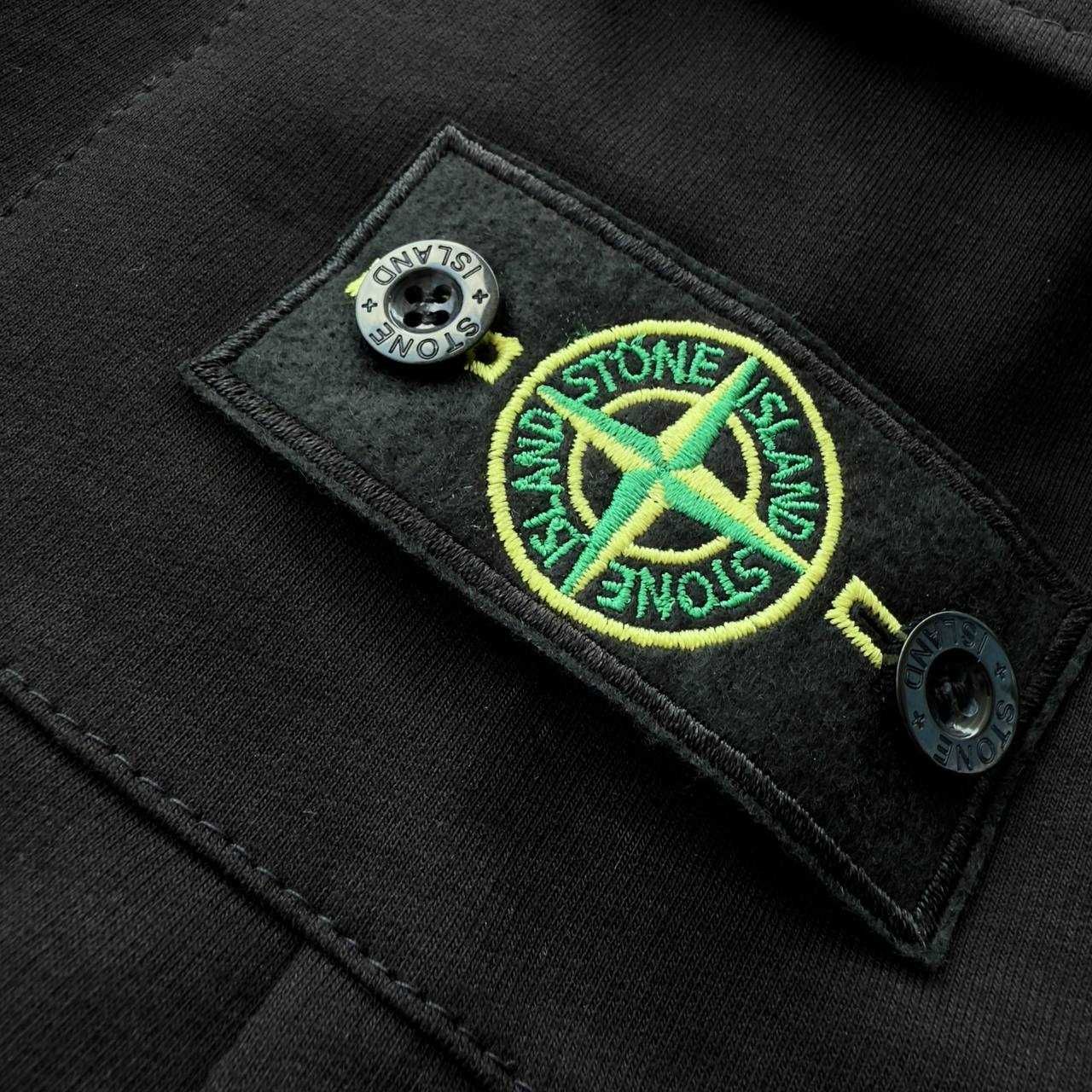 Літній костюм Stone Island | Біла футболка + чорні шорти | + Подарунок