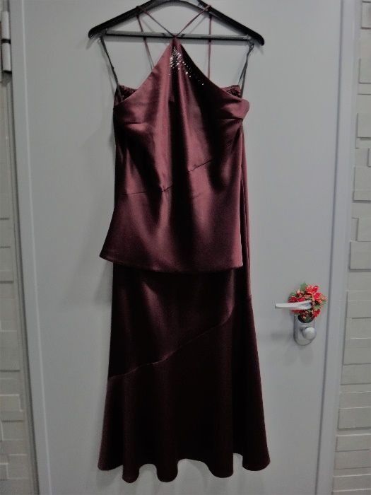 Bordowy komplet a'la jedwab, z kryształkami, r. 38 - Veronika Alicja