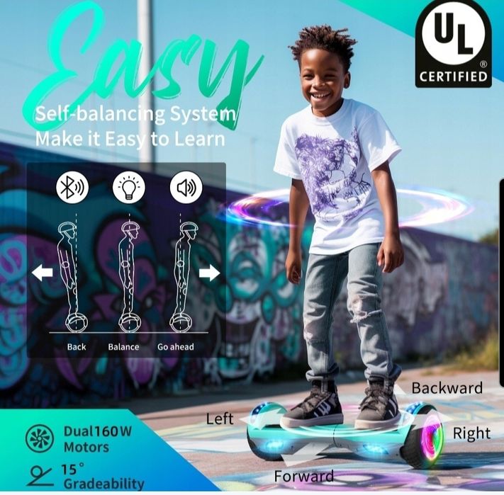 Deskorolka elektryczna 6.5” hoverboard 10KM Bluetooth dla dzieci-Zielo