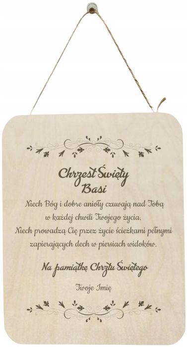 Drewniana tabliczka Personalizowana Pamiątka Chrztu Świętego Życzenia