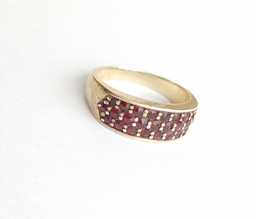 Вінтажне кольцо з натуральними чеськими гранатами Срібло 925, позолота