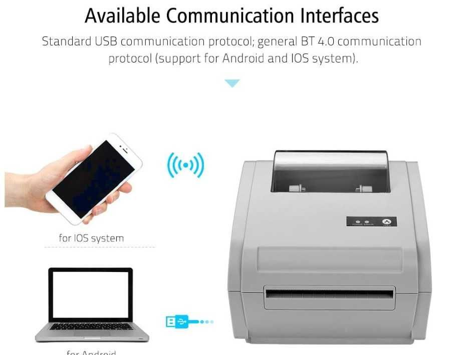 Drukarka etykiet termicznych, max 110mm, USB, Bluetooth
