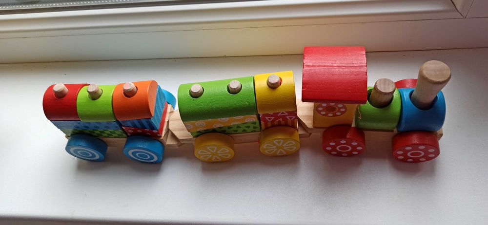 Конструктор поїзд дерев'яні блоки Woody 35×9 см . Екоіграшка