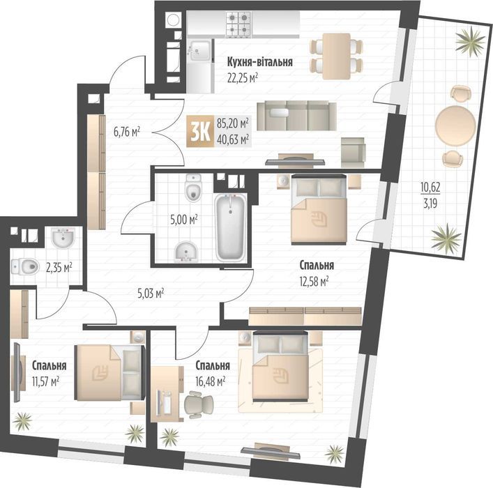 Продаж 3 кім. квартири SOUL PARK вул П. Орлика 85.2 кв.м