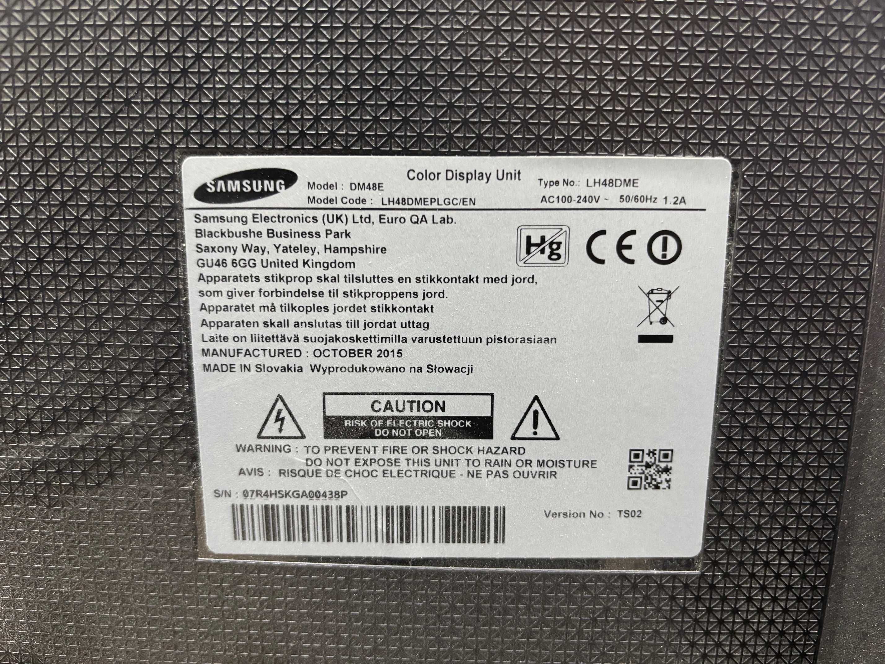 Monitor Samsung DM48D 48" 1920x1080 LED Blu 50Hz HDMI + PILOT