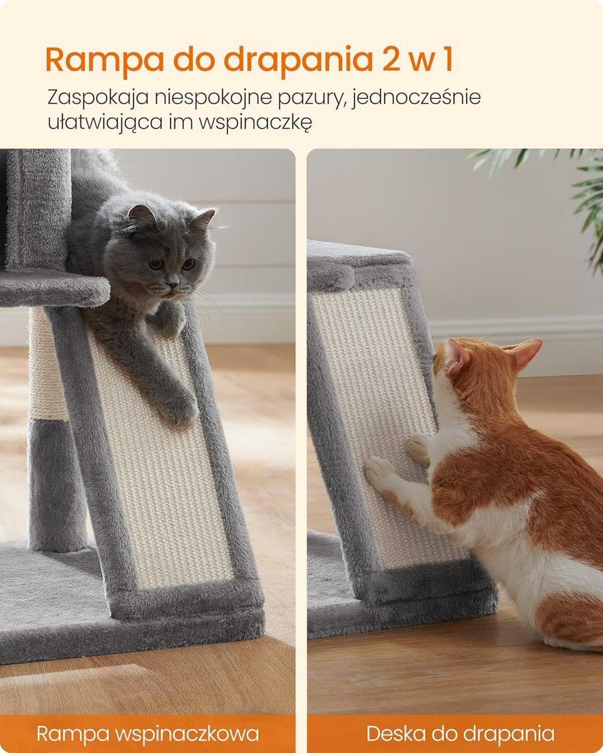 Drapak dla kota 96cm kotów szary Legowisko Słupek do drapania