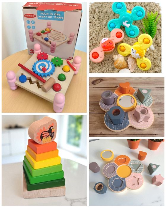 1+ Монтессорі дерев'яні пірамідка Сортер шнурівка вкладка бізіборд