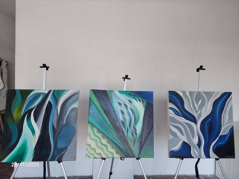 Conjunto de vários quadros pintados a óleo