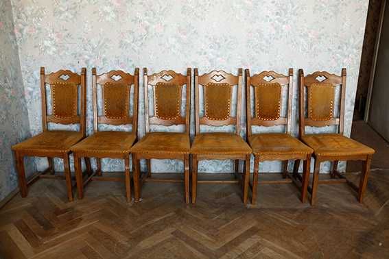 krzesła dębowe vintage solidne tapicerowane komplet 6 sztuk