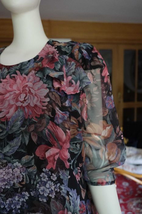 szyfonowa zwiewna letnia długa sukienka kwiaty vintage 80s maxi fairy