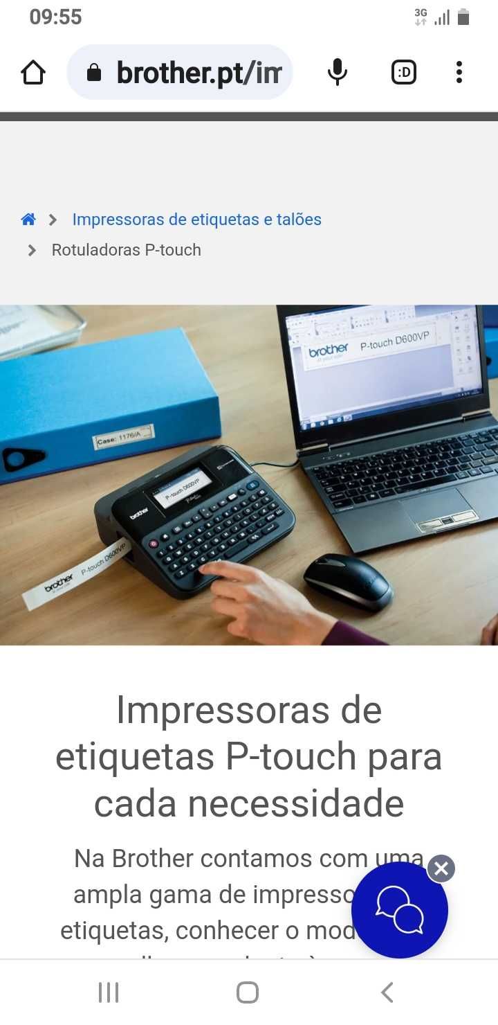 Impressora de etiquetas com mala e papeis