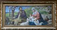 Zabytkowy obraz 138x70cm, Józef i Maryja z Dzieciątkiem Święta Rodzina