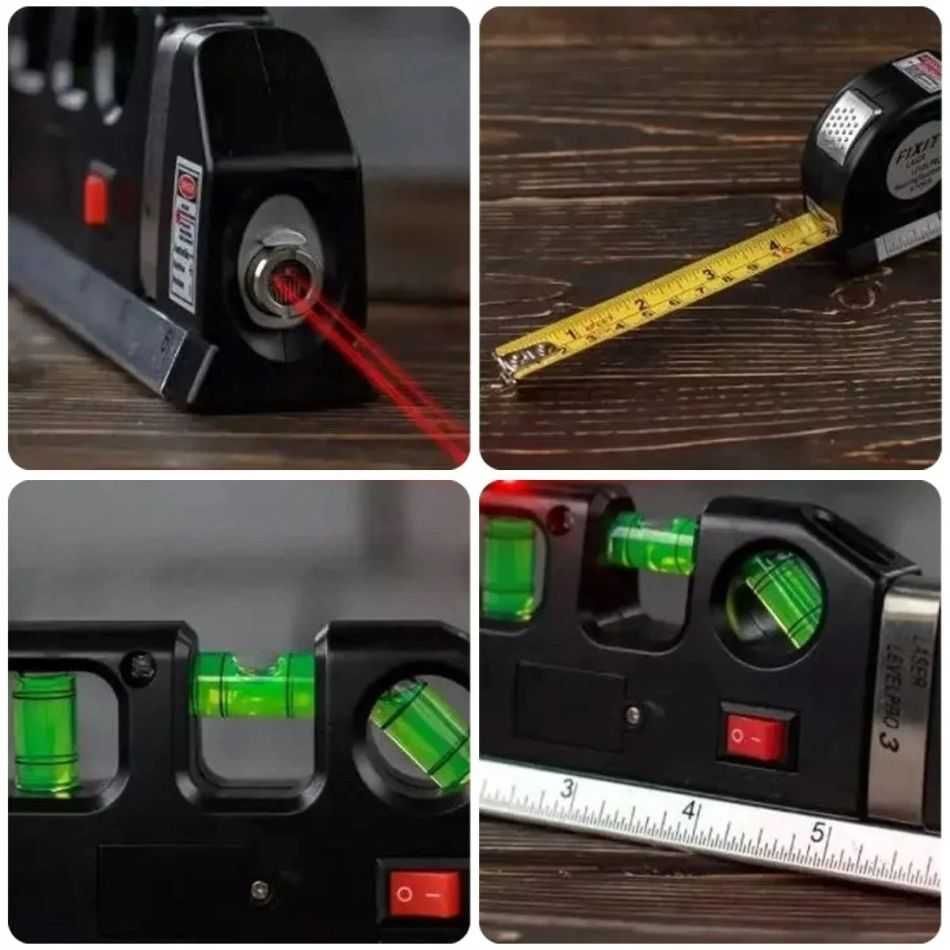 Poziomica laser z miarą 250cm LED czerwony laser 3 libele MAT-T-271