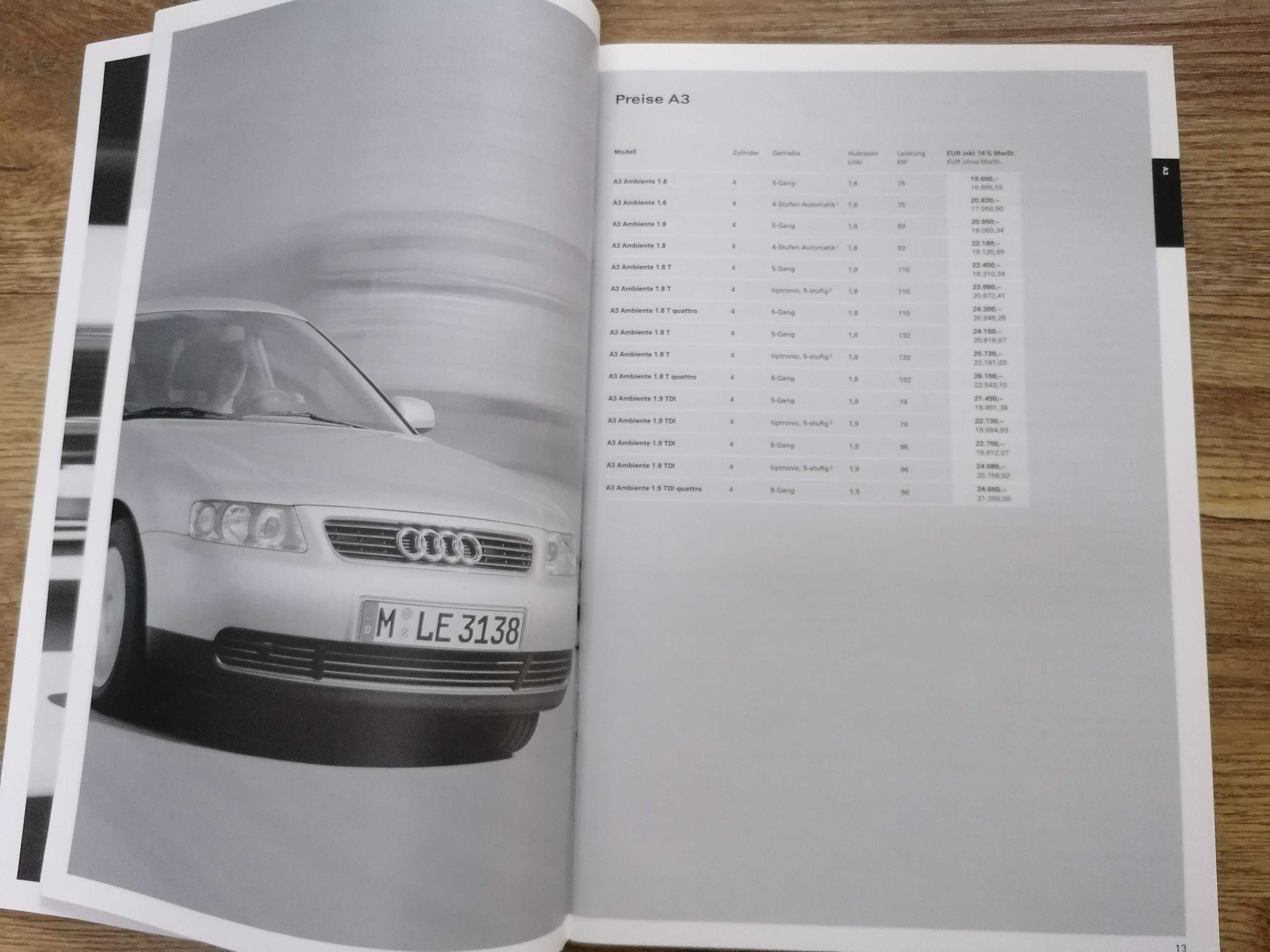 Prospekt Audi A2, A3, A4, A6/S6, TT Cennik