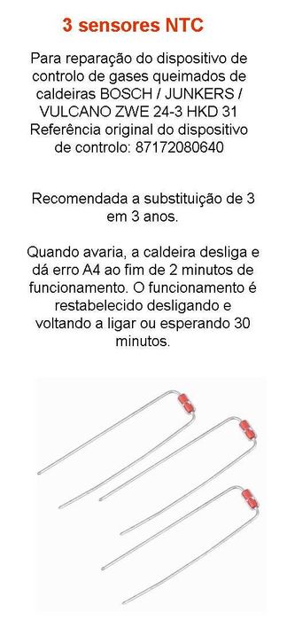 Vendo 3 sensores NTC para reparação de caldeira JUNKERS / VULCANO ZWE