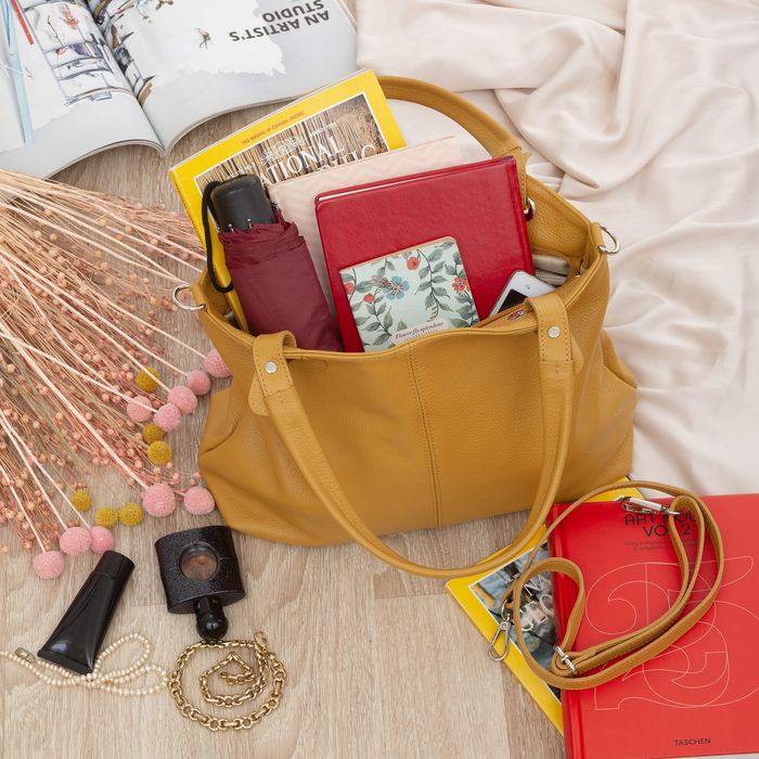 VERA PELLE torebka damska skórzana shopper z paskiem V658 musztardowa