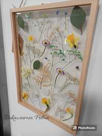 Drewniana ramka z prasowanymi kwiatami w szkle XL