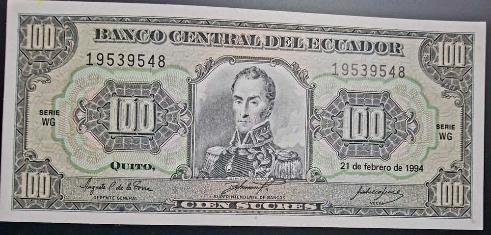 Banknoty Ekwador 100 sukces z 1994r UNC