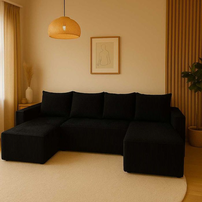 Elegancki narożnik z funkcją spania i pojemnikiem Luna U