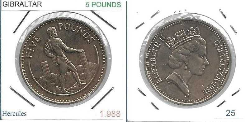 Gibraltar -- - 5 Libras - 1988 - - - "Estátua de Hercules" - - - Moeda