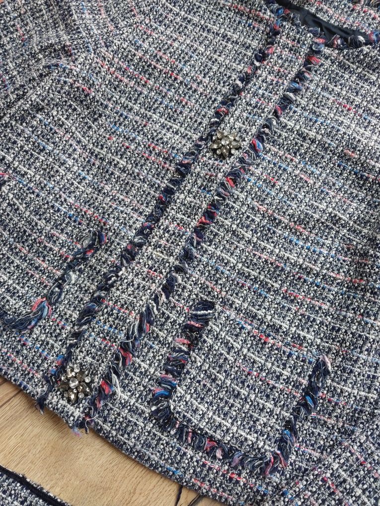 Żakiet Zara Marynarka Old Money Tweed Tweedowa klasyczna