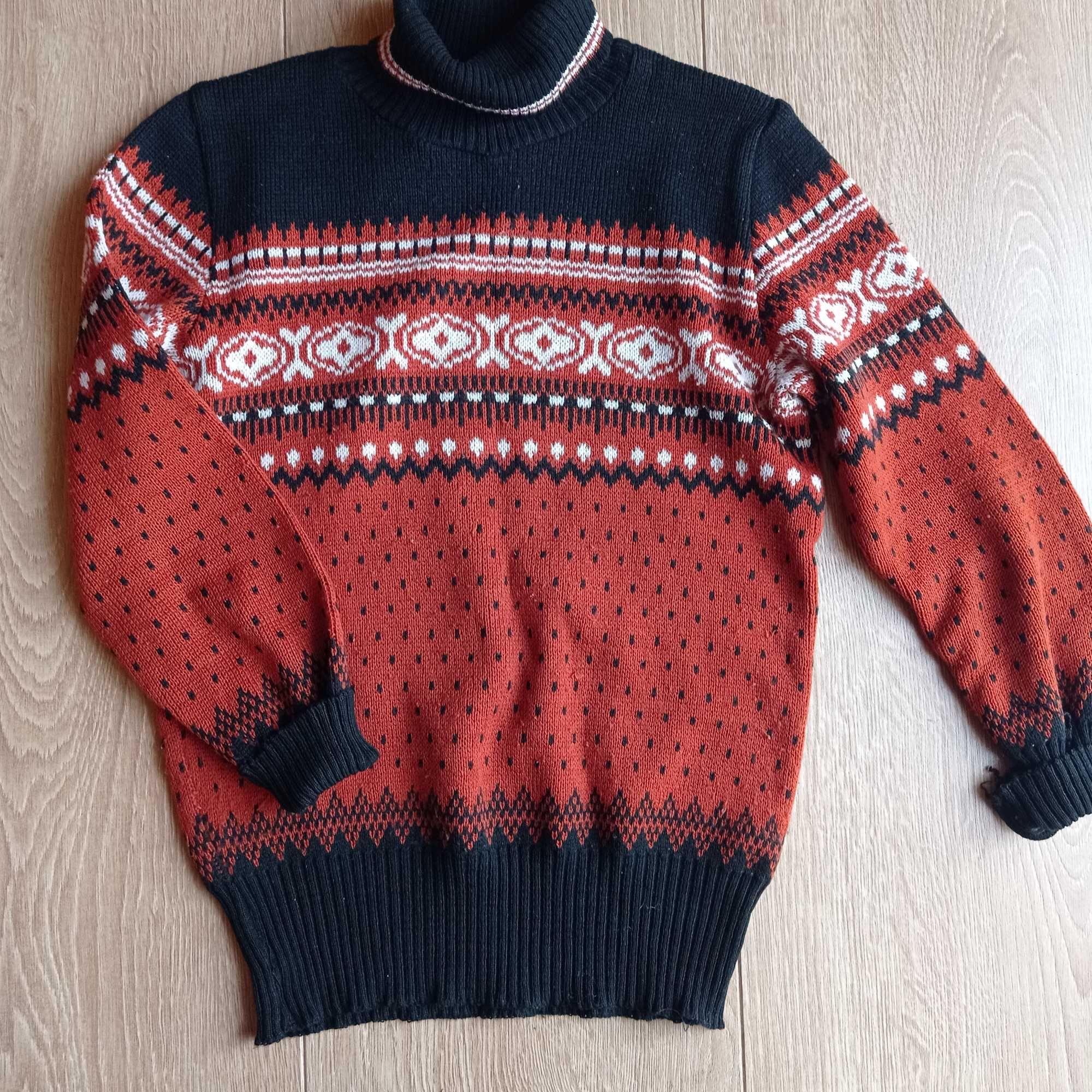 Terpol brązowy wzorzysty Golf sweter r.140-146 cm zimowy anilana