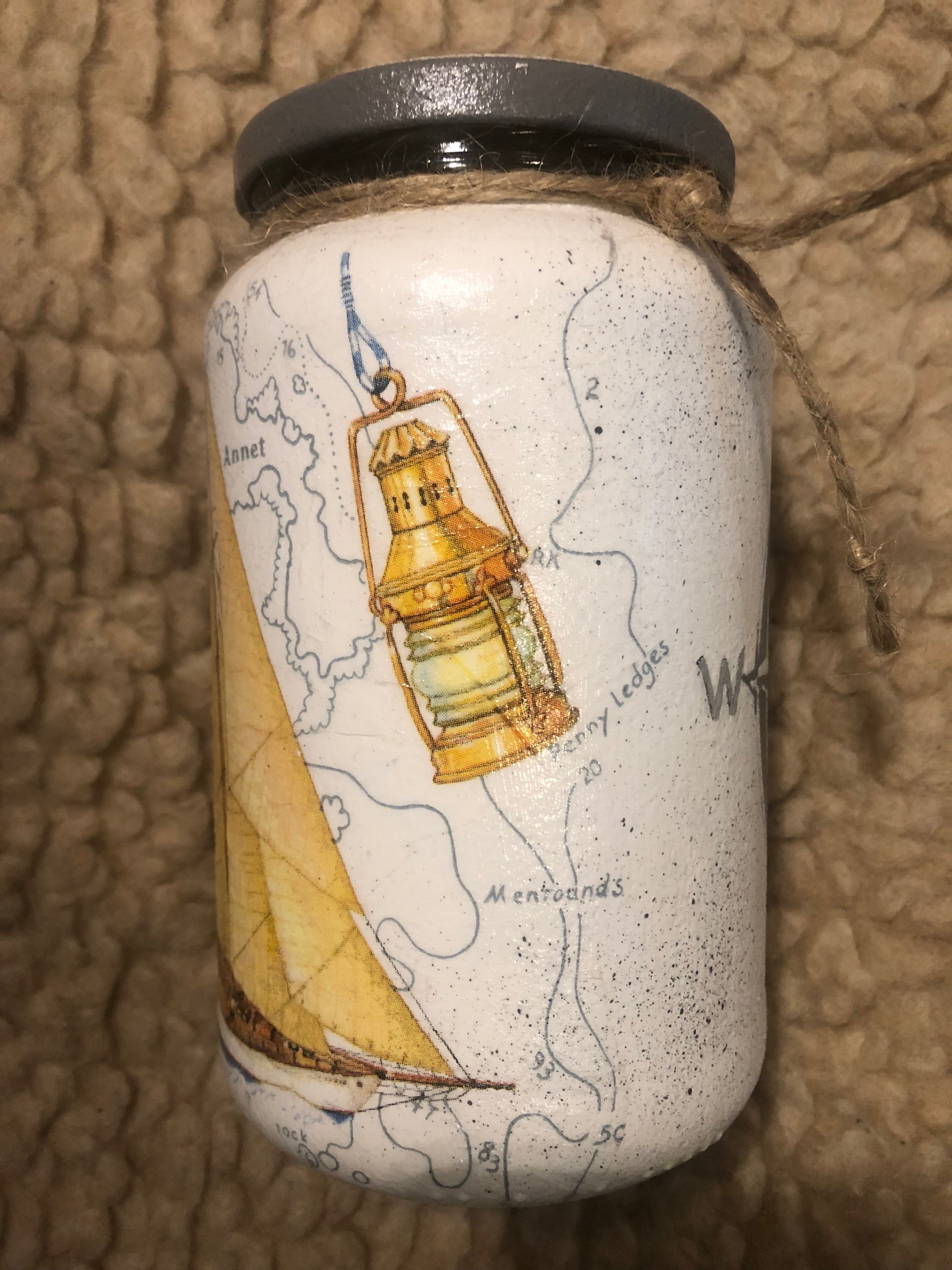 Komplet 2 pojemników szklanych Morze1 w stylu Hampton decoupage