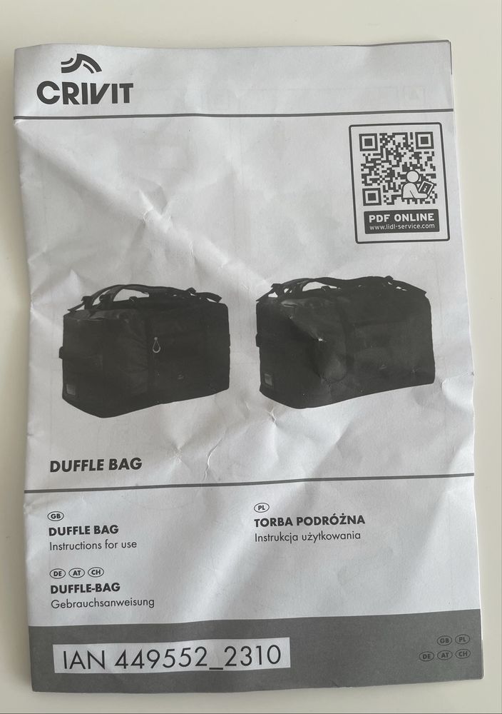 Torba podróżna Duffle-Bag, z identyfikatorem Crivit - NOWA