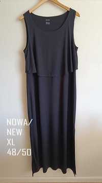 Nowa czarna sukienka maxi długa XL 48/50 plus size bez rękawów