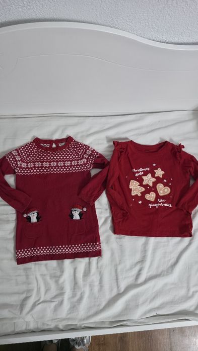 Świąteczne ubrania dla dziewczynki czerwona sweterkowa sukienka bluzka