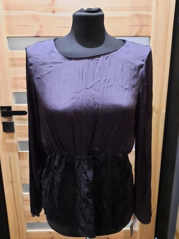 ZARA 38 Bluzka fioletowa z czarną koronką elegancka dla kobiety