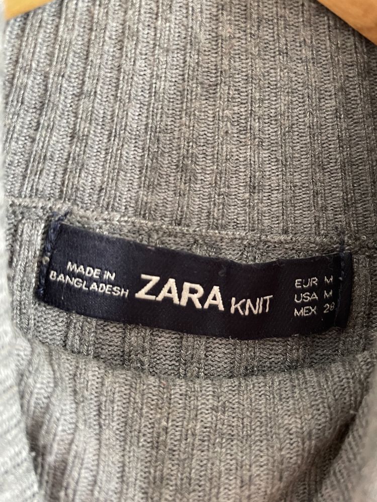 Szary prążkowany golf zara wiskoza nylon Zara M