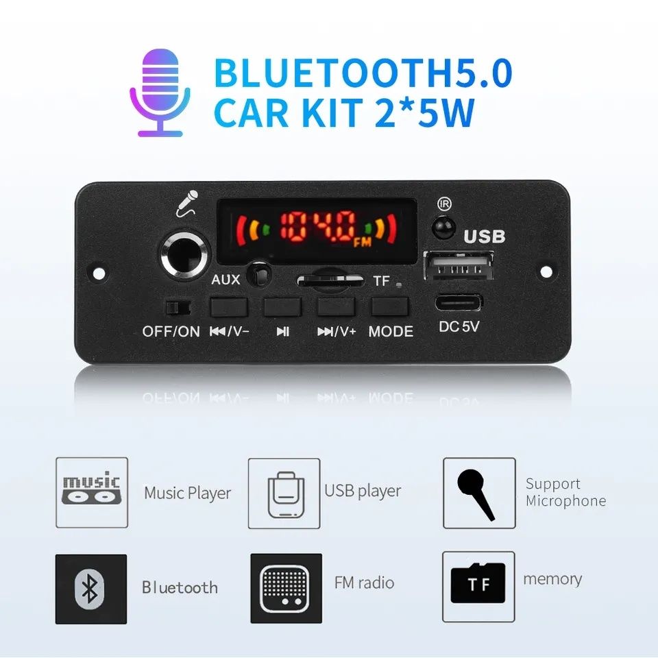 Bluetooth mp3 декодер с усилителем 2*5 W. Музыкальный плеер, FM, USB