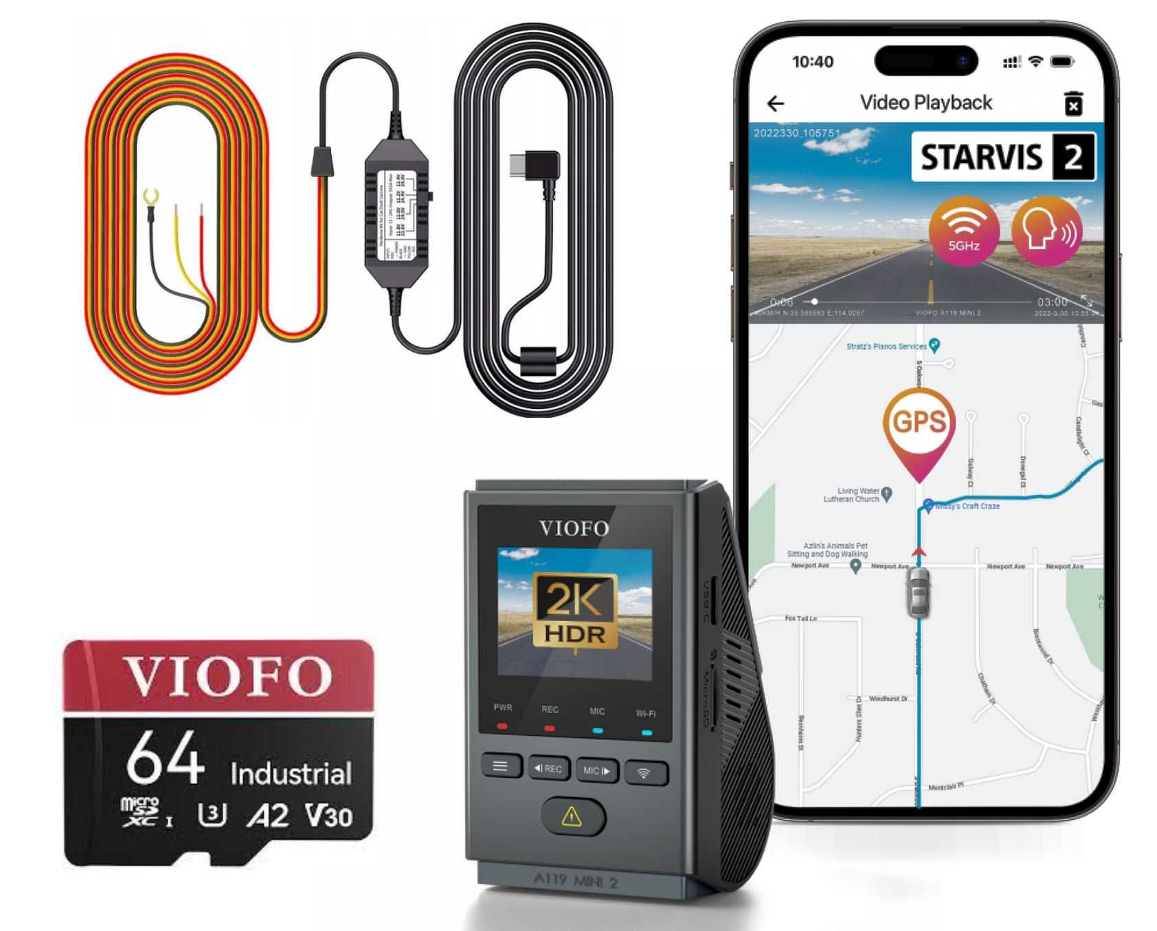 Wideorejestrator Kamera Viofo A119 MINI 2 +64GB +ACC HK4 Typ C