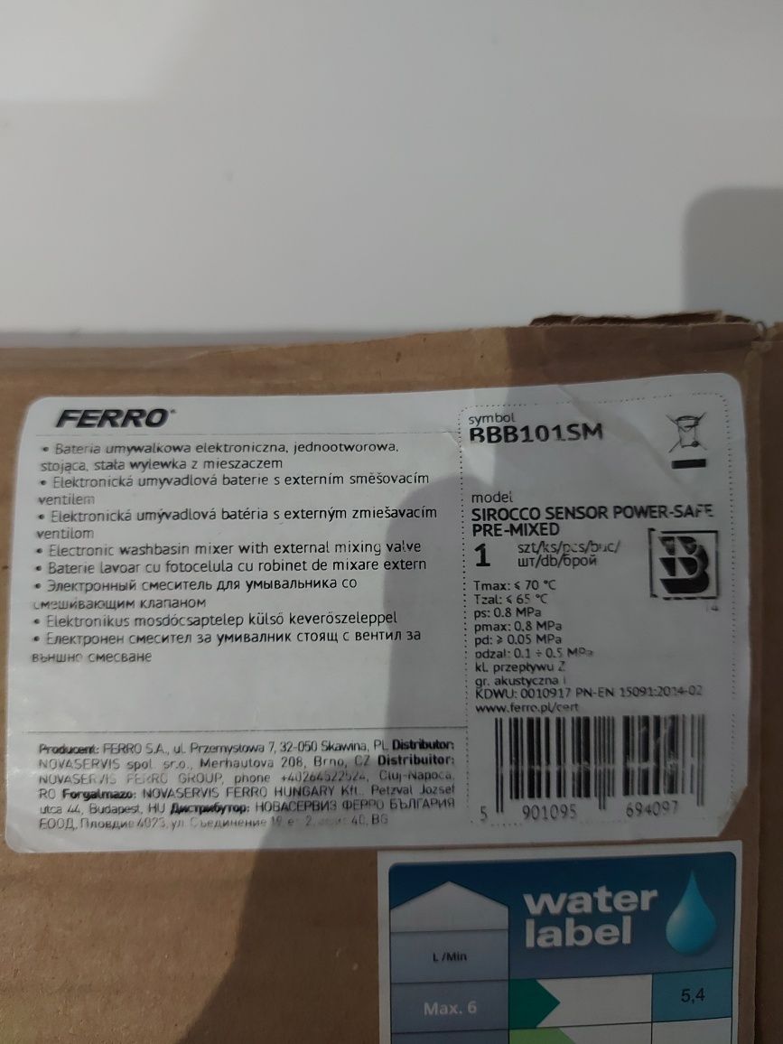 Bateria Ferro Sirocco Bbb100sm bezdotykowa bateria umywalkowa