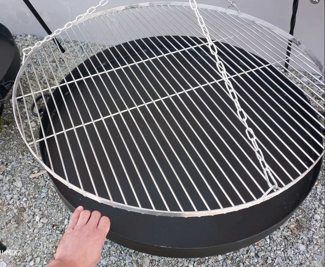 ZESTAW GRILL TRÓJNÓG z profila składany OZDOBNY + ruszt + palenisko
